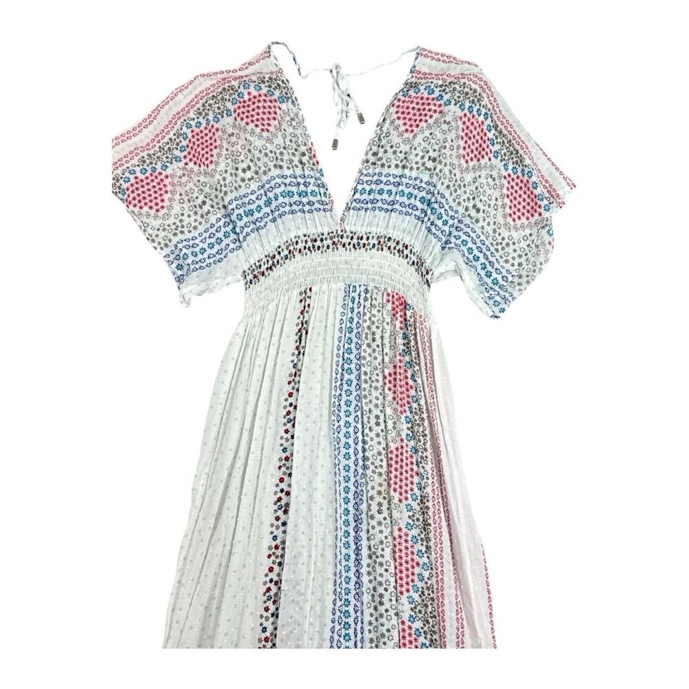 Lovestitch Boho Maxi Dress S/M White Floral Swiss Dot Flutter Sleeve Cover Up - Picture 3 of 9
